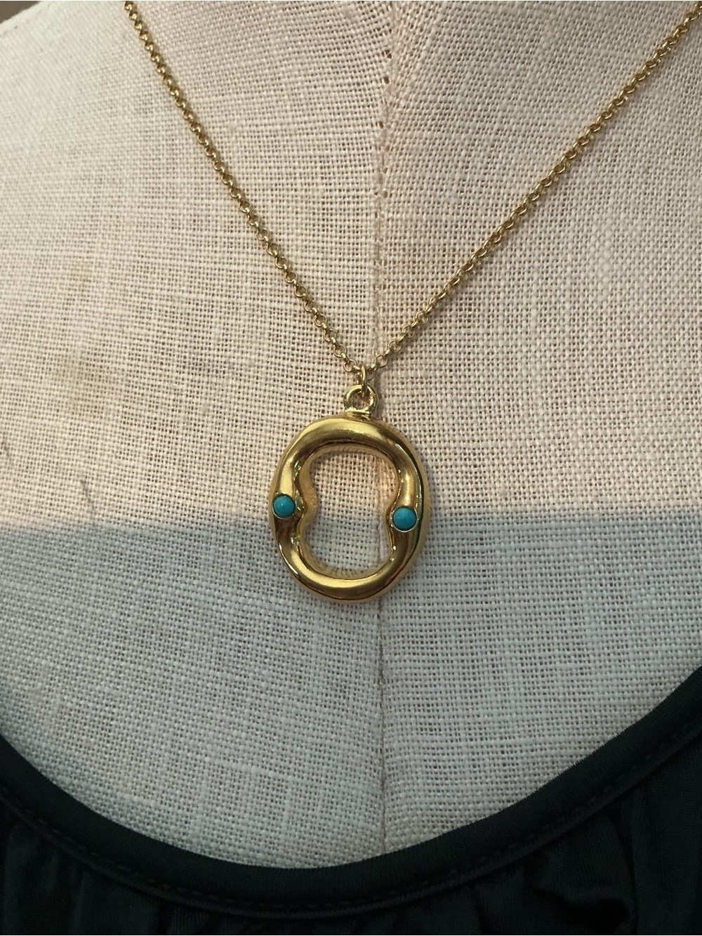 Gold-Tone O Necklace with Turquoise Accents